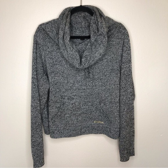 Rocawear Funnel Neck Tie Gray Black Marled Sweater Kangaroo Pocket Womens 2X - Picture 11 of 12
